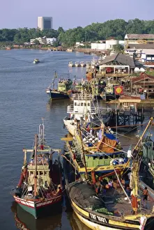 Fishing boats moored on the Terengganu River at Kuala Terengganu