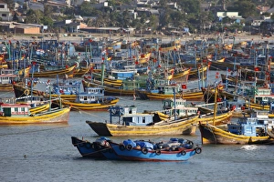 Mui Ne Prints: Fishing boats in Mui Ne harbor, Mui Ne, Bin Thuan, Vietnam, Indochina, Southeast Asia