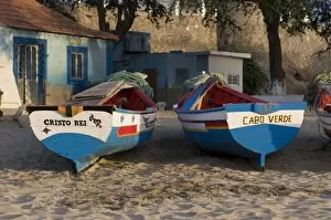 Images Dated 26th February 2009: Fishing boats with names, Tarrafal, Santiago, Cape Verde Islands, Africa
