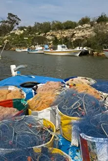 Fishing boats and nets, Potamos Tou Liopetri, Cyprus, Mediterranean, Europe