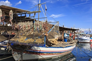 Rhodes Prints: Fishing boats, Old Town harbour, Medieval Rhodes Town, UNESCO World Heritage Site