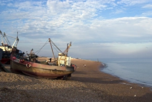 Fishing Prints: Fishing boats on pebble beach, Hastings, Sussex, England, United Kingdom, Europe