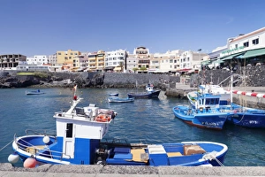 Blue Colour Prints: Fishing boats at the port, Los Abrigos, Tenerife, Canary Islands, Spain, Atlantic, Europe
