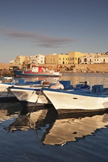 Rope Prints: Fishing boats at the port, old town at sunrise