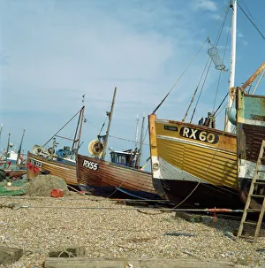 Hastings Prints: Fishing boats on shingle beach, Hastings, East Sussex, England, United Kingdom, Europe