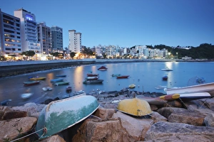 Fishing Boats Prints: Fishing boats in Stanley Bay at dusk, Hong Kong Island, Hong Kong, China, Asia