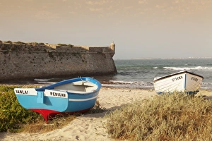 Traditionally Portuguese Prints: Fishing boats at sunset, Peniche, Atlantic Ocean, Leiria, Portugal, Europe