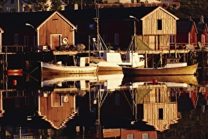 Ware House Prints: Fishing boats and wooden barns on the waterfront at Bausrad
