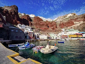 Seacoast Prints: Fishing Port at Ammoudi Bay and Oia Village