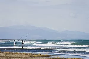 Images Dated 26th January 2008: Fishing from the shore, Manawatu, west coast of the North Island, New Zealand, Pacific