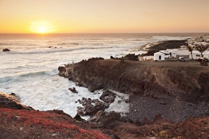 El Golfo Prints: Fishing village El Golfo at sunset, Lanzarote, Canary Islands, Spain, Atlantic, Europe