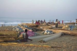 Fishing Nets Prints: Fishing village, Puri, Orissa state, India, Asia