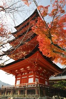 Autumnal Scene Prints: Five-Storey Pagoda (Gojunoto) in autumn, UNESCO World Heritage Site, Miyajima Island