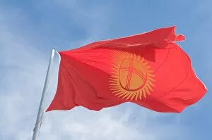Flag at Ala-Too Square, Bishkek, Kyrgyzstan, Central Asia, Asia