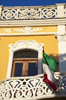 Balconies Prints: Flag on building, Park Colon, Park Central, Granada, Nicaragua, Central America