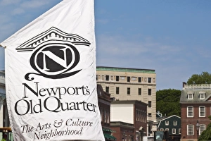 Flag for Newports Old Quarter on the corner of Thames Street and Washington Square Flag for Newports Old Quarter on the corner of Thames Street and Washington Square