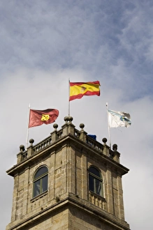 Santiago De Compostela Prints: Flags on the College of San Xerome