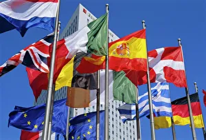 Flag Pole Prints: Some of the flags of the European Union, La Defense, Paris, France, Europe
