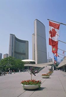 Civic Prints: Flags outside the modern buildings of City Hall in Toronto, Ontario, Canada
