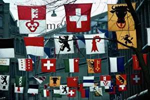 Swiss Prints: Flags of various Cantons, Zurich, Switzerland, Europe