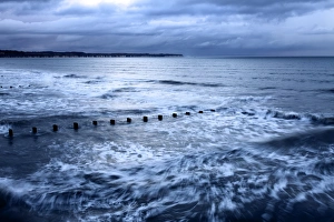Bridlington Prints: Toward Flamborough Head from Bridlington Harbour at dusk