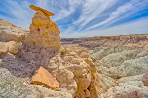 Hoodoo Prints: Flat top hoodoo on the edge of a cliff along the Billings Gap Trail on Blue Mesa