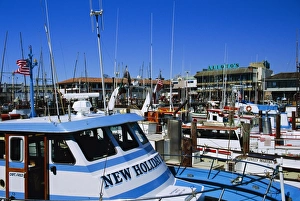 Pier 39 Prints: Fleet of small fishing boats around Pier 39