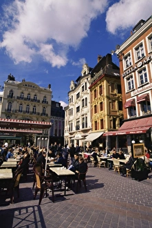 Lille Prints: Flemish houses and cafes, Grand Place, Lille, Nord, France, Europe