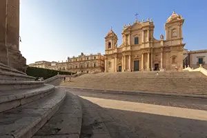 Baroque Style Prints: Flight of steps frames the ancient facade of Cattedrale di San Nicola di Mira, Noto