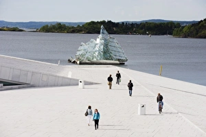 Modern Art Prints: Floating art iceberg on the waterfront in Oslofjord, Oslo, Scandinavia, Europe