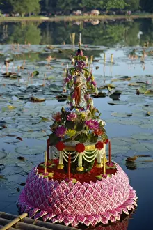 Sukhothai Prints: Floating floral decoration at the Loy Kratong festival in Sukhothai