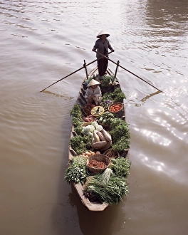 Vege Table Prints: Floating market trader and boat laden with vegetables