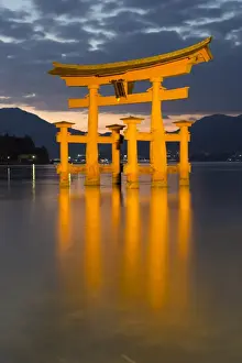 The floating Miyajima torii gate of Itsukushima Shrine at dusk, UNESCO World Heritage Site