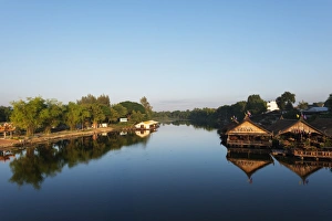 Kanchanaburi Prints: Floating raft restaurant on the River Kwai, Kanchanaburi, Thailand, Southeast Asia, Asia