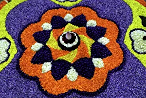 Colourful Prints: Floral decorations during Onam festival, Kerala, India, Asia