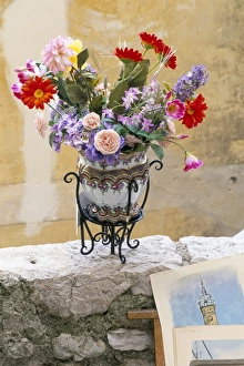 Vase Prints: Flower arrangement, Eze, Alpes-Maritimes, Cote d Azur, Provence, France, Europe