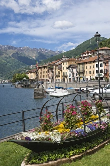 Flower Bed Prints: Flower boat, Domaso, Lake Como, Italian Lakes, Lombardy, Italy, Europe