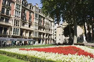 Flower display in Place San Vicente, Bilbao, Basque country, Spain, Europe