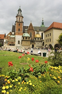 Polish Prints: Flower garden and Wawel Cathedral dating from 14th century