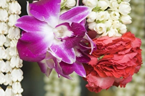 Garland Prints: Flower garlands on a stall for temple offerings