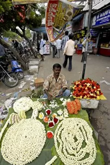 Flower stall, Madurai, Tamil Nadu, India, Asia