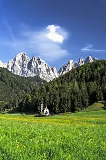 Dolomites Gallery: Flowering meadows in spring surrounding the small church of St