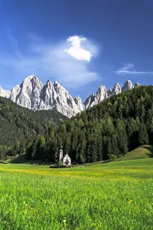 South Tyrol Prints: Flowering meadows in spring surrounding the small church of St