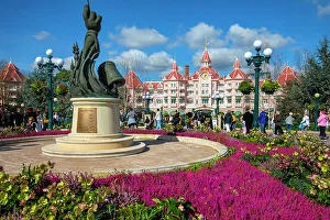 Flowers display at entrance to Euro Disneyland, Disneyland Hotel, Paris, France, Europe
