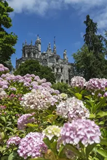 Sintra Prints: Flowers frame old mystical buildings of Romanesque Gothic and Renaissance style