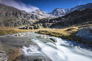 Sondrio Prints: Flowing water of alpine creek, Alpe Fora, Malenco Valley, province of Sondrio, Valtellina