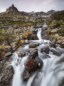 Graubunden Prints: Flowing water of a creek, Alp Da Cavloc, Maloja Pass, Bregaglia Valley, Engadine