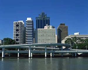 Brisbane Prints: Flyovers above the Brisbane River and the city skyline behind, in Brisbane