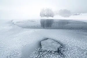 Engadine Prints: Foggy sky over the frozen Lake Champfer in winter