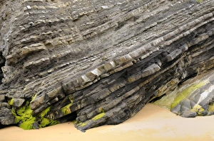 Images Dated 13th July 2009: Folded layers of Jurassic sedimentary limestone and marl rocks in the cliffs at Vega beach